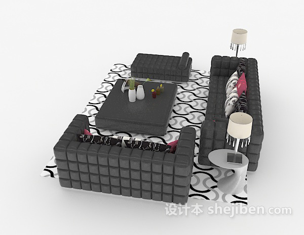 设计本灰色系家居组合沙发3d模型下载