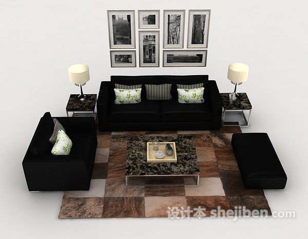 现代风格家居休闲黑色组合沙发3d模型下载