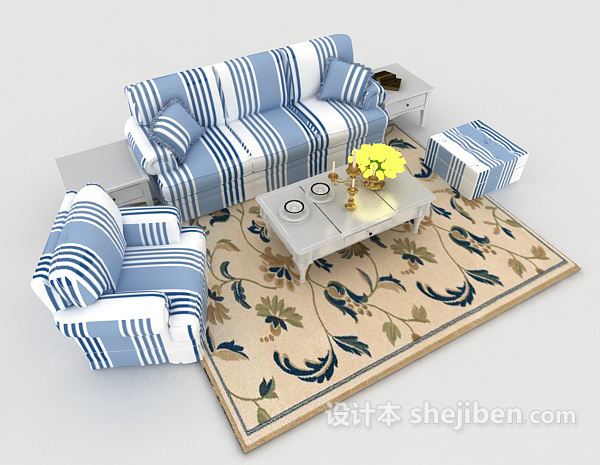 地中海蓝白条纹沙发3d模型下载