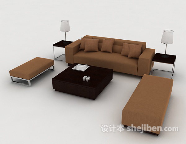 免费现代简约棕色休闲组合沙发3d模型下载