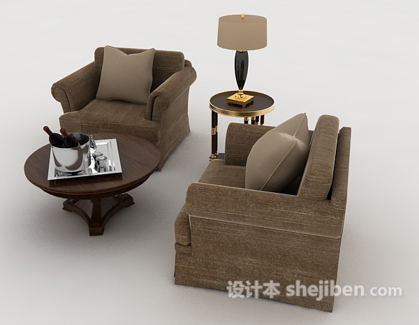 设计本简约现代棕色单人沙发3d模型下载