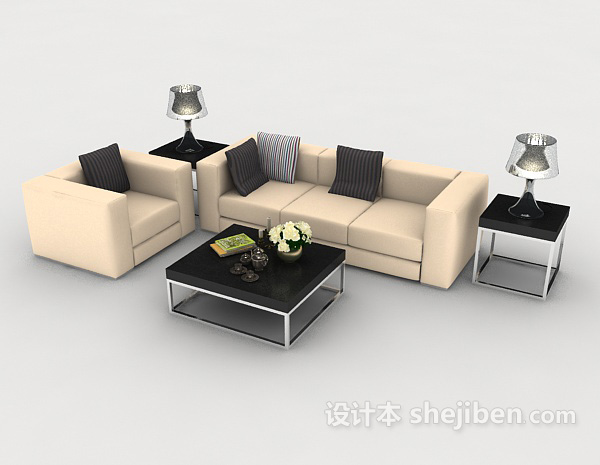 免费家居简约米黄色组合沙发3d模型下载