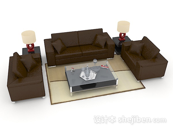 现代风格商务深棕色简单组合沙发3d模型下载