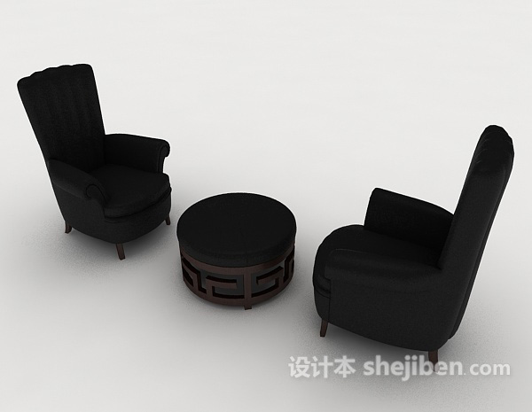 免费欧式黑色桌椅组合3d模型下载