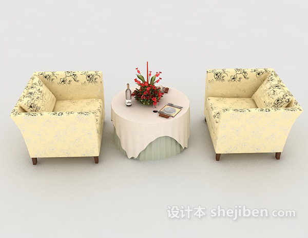 现代风格花纹黄色桌椅组合3d模型下载