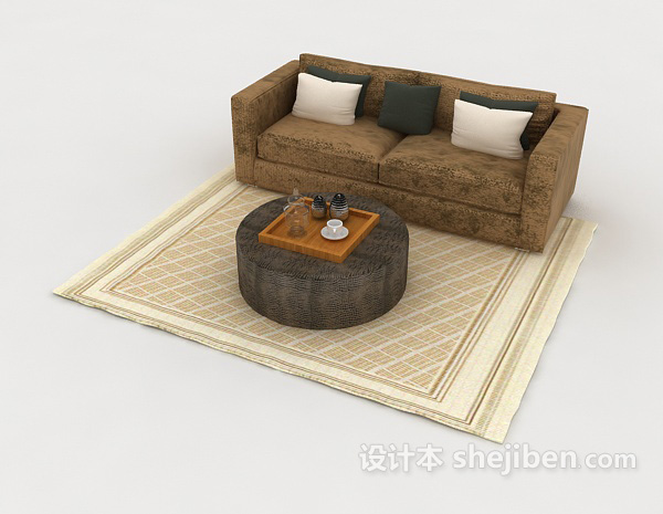 免费棕色简单家居双人沙发3d模型下载