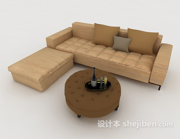 免费休闲棕色组合沙发3d模型下载