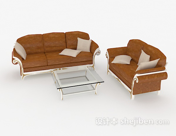免费欧式复古棕色家居组合沙发3d模型下载