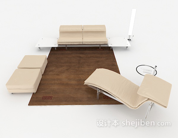 现代风格现代休闲简约浅棕色组合沙发3d模型下载