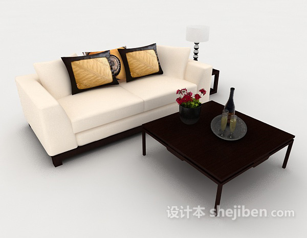 免费家居米黄色双人沙发3d模型下载