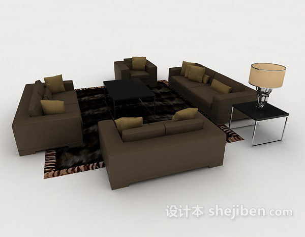 设计本家居简约休闲棕色组合沙发3d模型下载