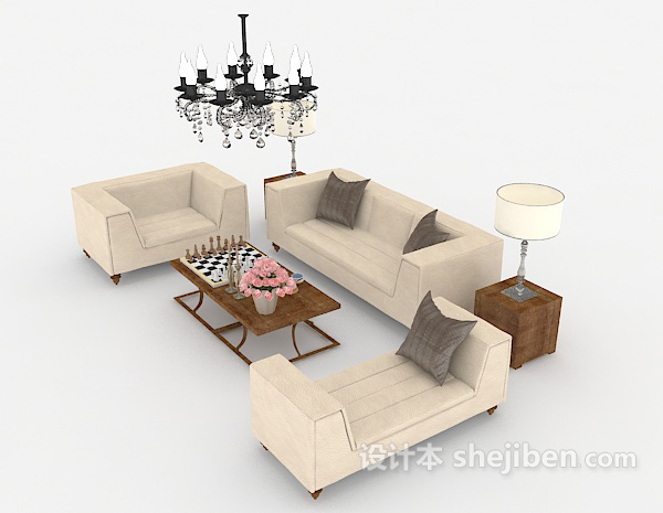 免费简约家居米黄色组合沙发3d模型下载