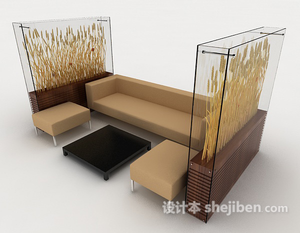 休现代闲棕色简约组合沙发3d模型下载