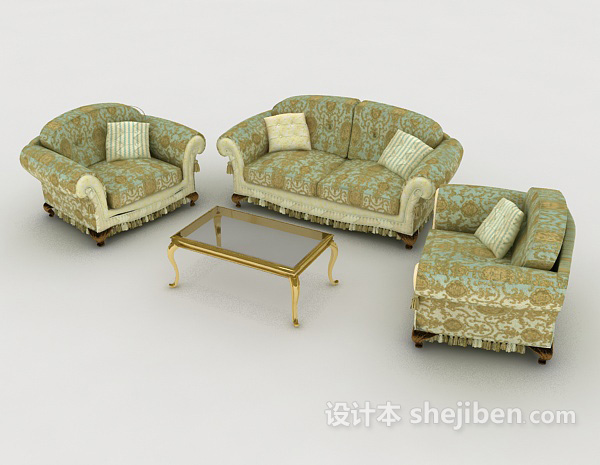 免费欧式花纹组合沙发3d模型下载