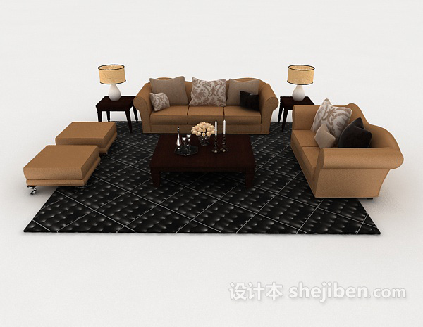现代风格现代黄棕色组合沙发3d模型下载