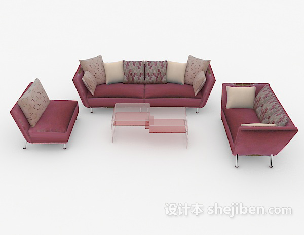 现代风格暗红色组合沙发3d模型下载
