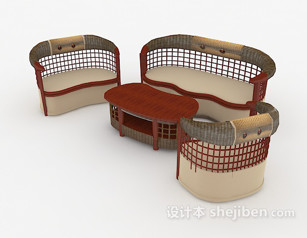 免费个性休闲木质组合沙发3d模型下载