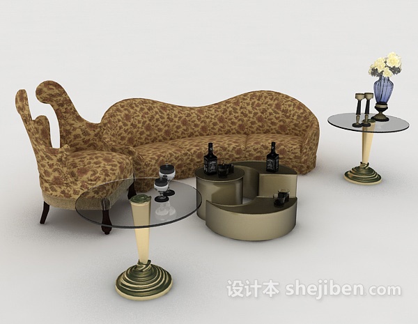 现代风格个性花纹棕色组合沙发3d模型下载