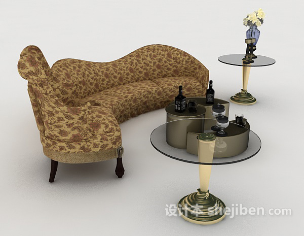 免费个性花纹棕色组合沙发3d模型下载