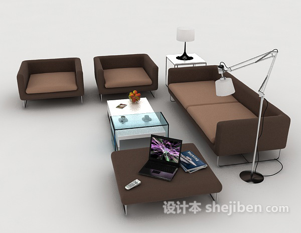 免费现代简约休闲棕色组合沙发3d模型下载