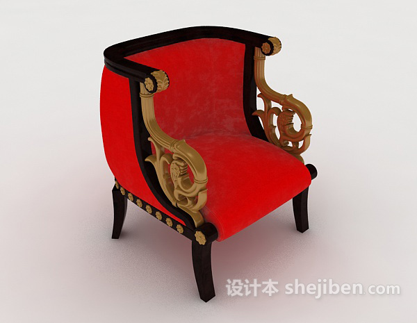 中式红色单人沙发3d模型下载