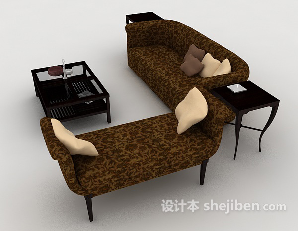 设计本棕色家居组合沙发3d模型下载