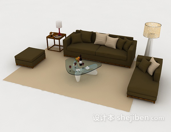 现代风格家居简约橄榄绿组合沙发3d模型下载