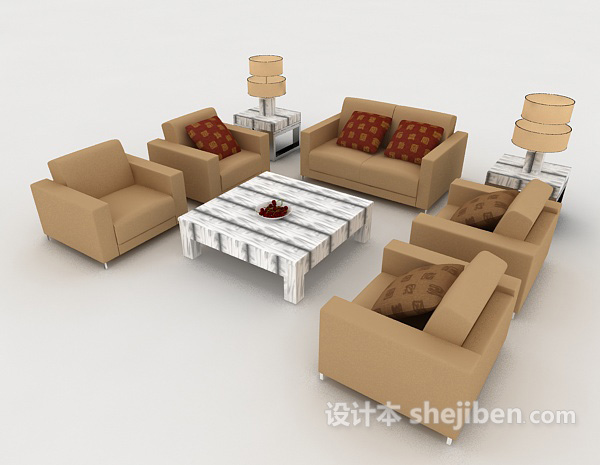 免费家居休闲简约棕色组合沙发3d模型下载