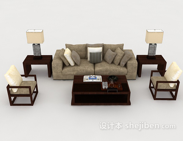 现代风格灰色木质组合沙发3d模型下载