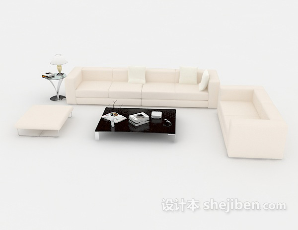 免费家居米白色简约组合沙发3d模型下载
