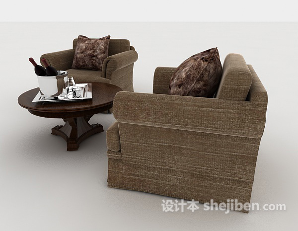 设计本家居棕色单人沙发组合3d模型下载