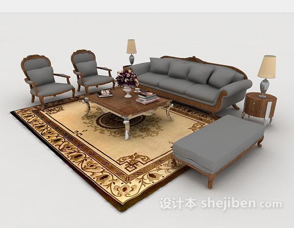 免费高档沙发茶几组合3d模型下载
