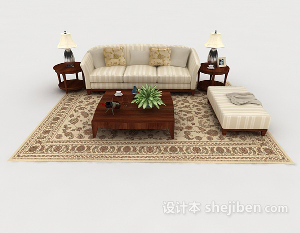现代风格家居条纹组合沙发3d模型下载