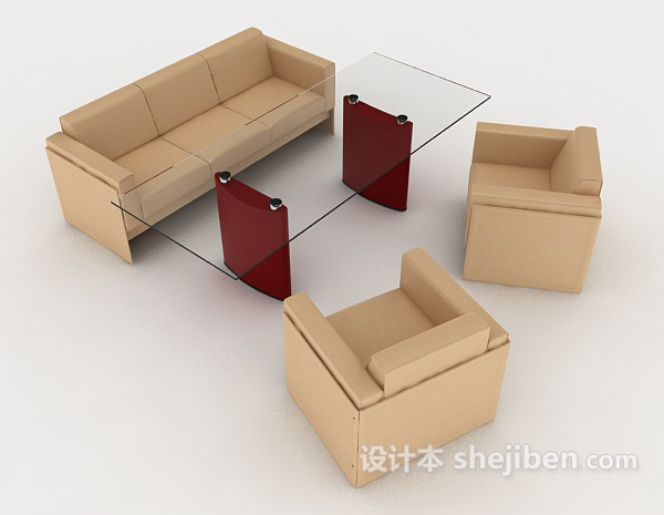 棕色商务组合沙发3d模型下载