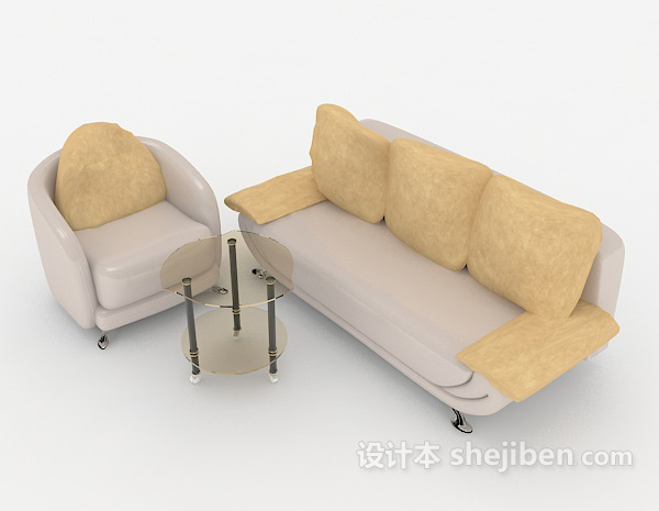 现代风格现代简约米棕色组合沙发3d模型下载
