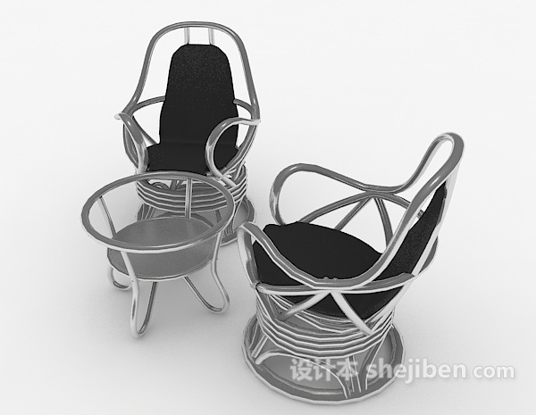 免费灰色桌椅组合3d模型下载
