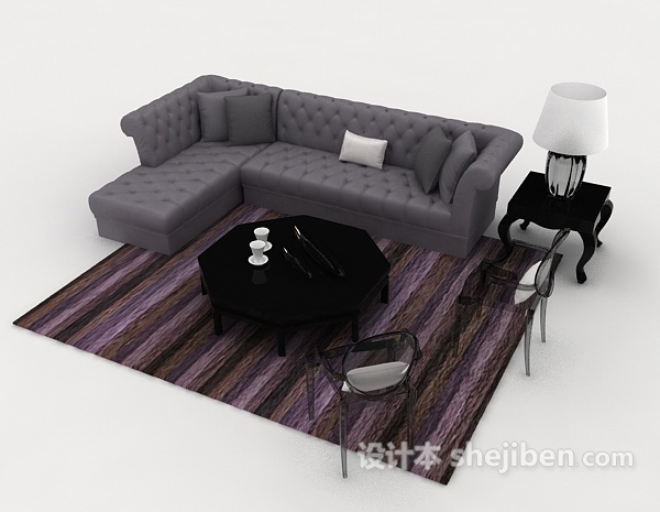 免费简约灰色组合沙发3d模型下载