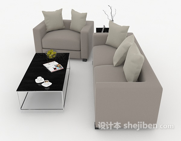 设计本简约家居休闲灰色组合沙发3d模型下载