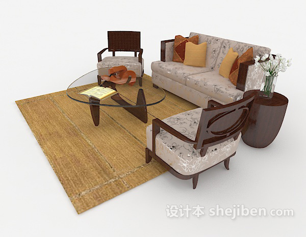 免费木质家居棕色组合沙发3d模型下载