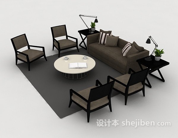 设计本简约灰棕色组合沙发3d模型下载