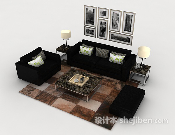 免费家居休闲黑色组合沙发3d模型下载