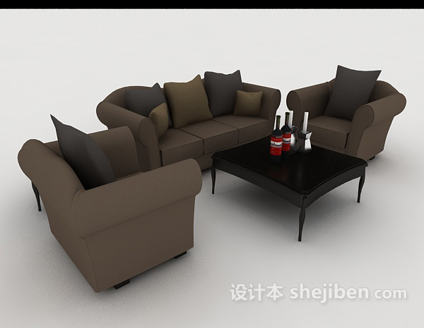 现代家居简约深灰色组合沙发3d模型下载