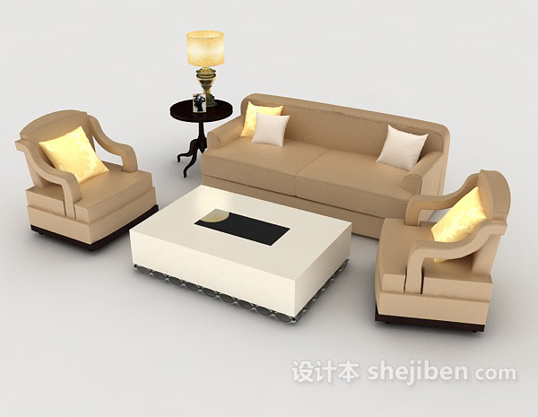 免费现代木质棕色组合沙发3d模型下载