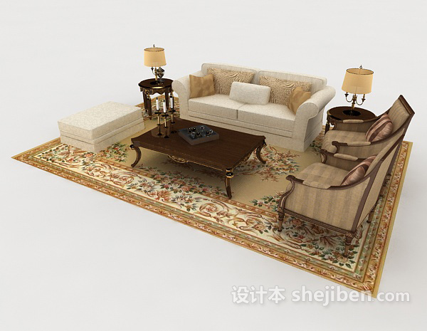 设计本家居花纹棕色组合沙发3d模型下载