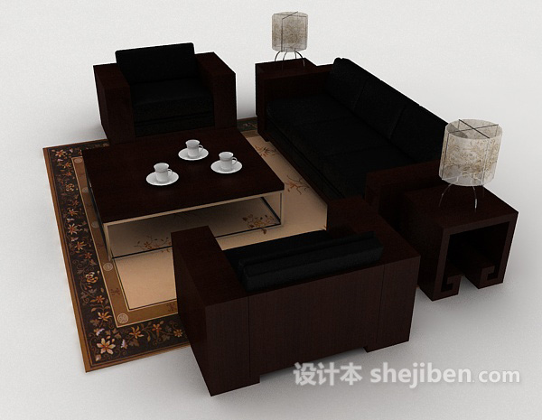 设计本商务简约组合沙发3d模型下载