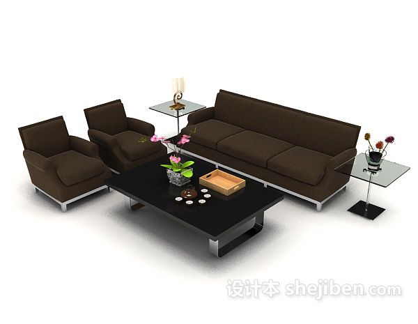 简约家居深棕色组合沙发3d模型下载