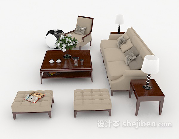 设计本木质棕色家居组合沙发3d模型下载