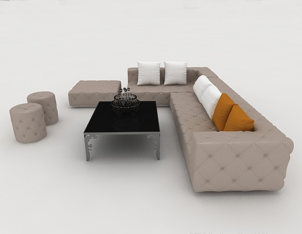 设计本灰棕色简约组合沙发3d模型下载