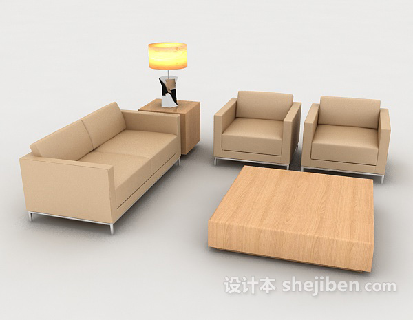免费棕色简约休闲组合沙发3d模型下载