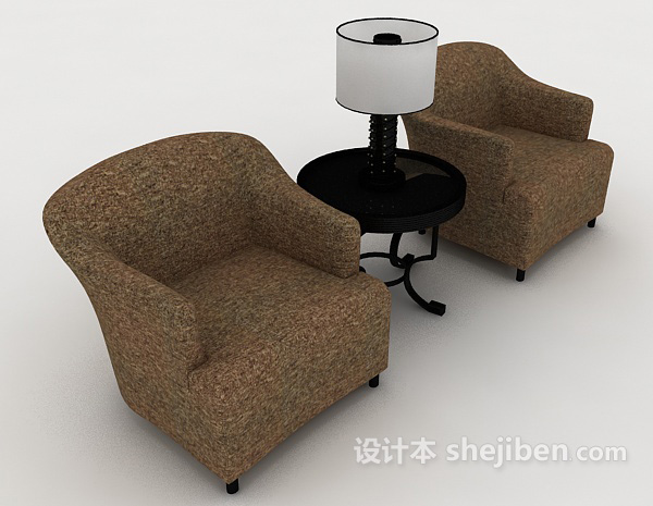 简单棕色桌椅组合3d模型下载